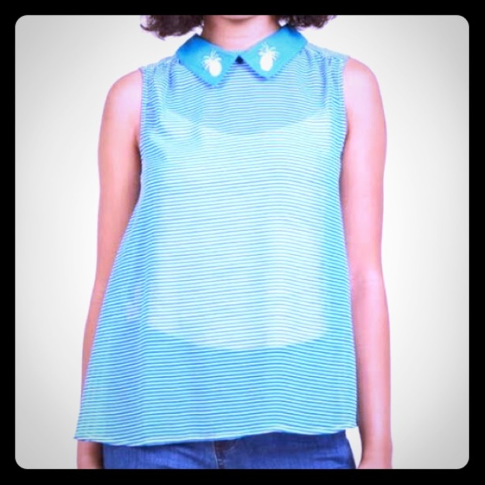 NWOT ModCloth Pineapple Blue Striped Top Sz XL